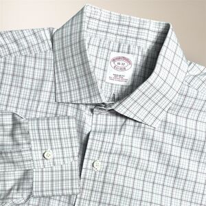 Brooks Brothers Red Gray Plaid Regular Fit Non Iron Supima Cotton Shirt Men's 16